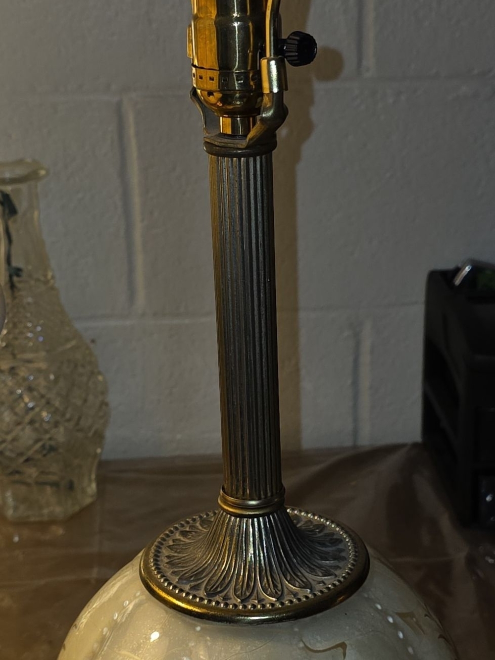 Antique  Brass  Glass Dome  Victorian fringe shade  Table Lamp